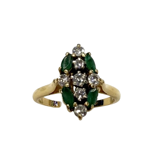 Bague en Or jaune 18k avec diamants et émeraudes
