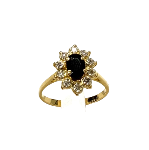 Bague Marguerite Or Jaune 18k Diamants et Saphir