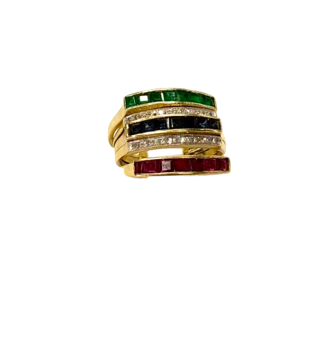 Bagues interchangeables diamants, émeraude, saphir, rubis en Or 18K