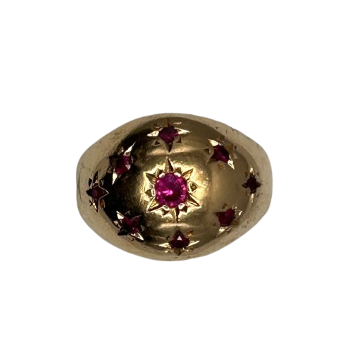 Bague or avec rubis roses