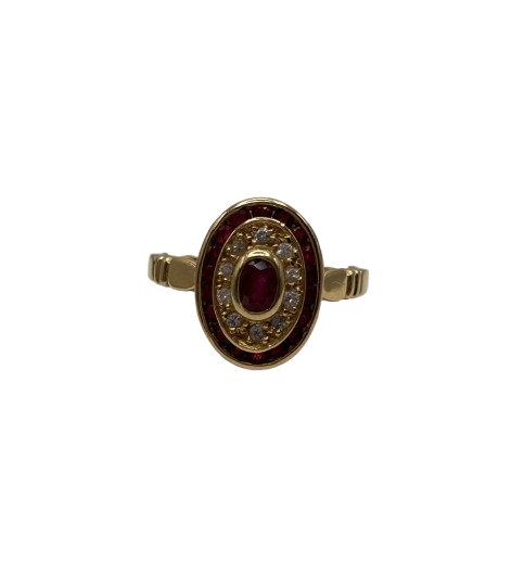 Bague en Or Jaune 18K avec Rubis et Diamant