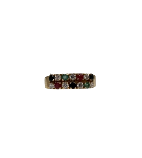 Bague multicolore en Or jaune 18K avec rubis émeraudes