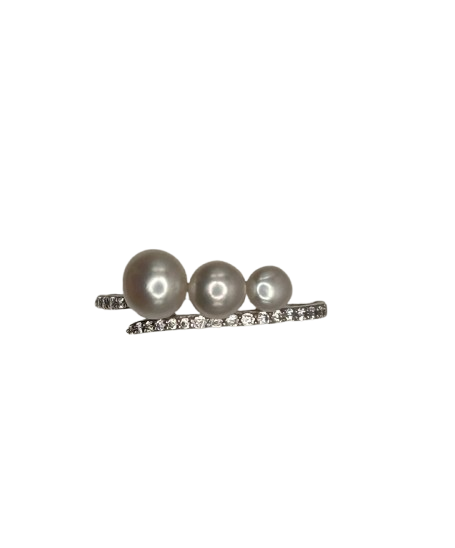 Bague en Or Blanc 18K avec Perles et Zirconiums