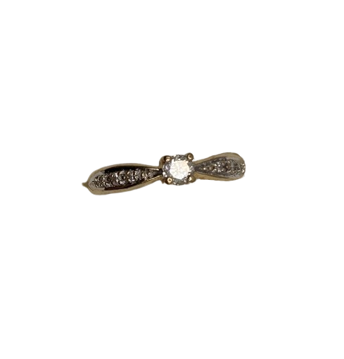 Solitaire Diamant Or Jaune 18K avec Pavage de Brillants