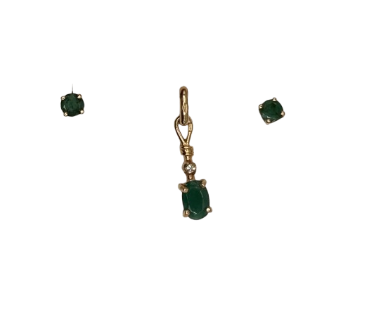 Parure Pendentif et Boucles d'Oreilles Or 18K Diamants et Émeraude