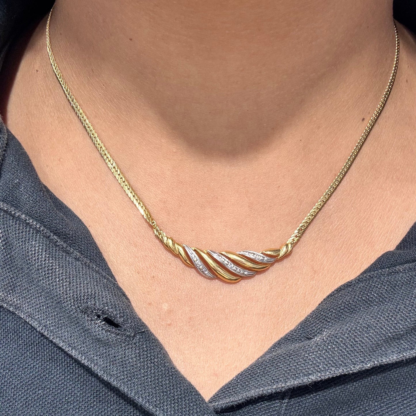 Collier Matinée Diamants Or Jaune et Or Gris 18K 10.19 Grs