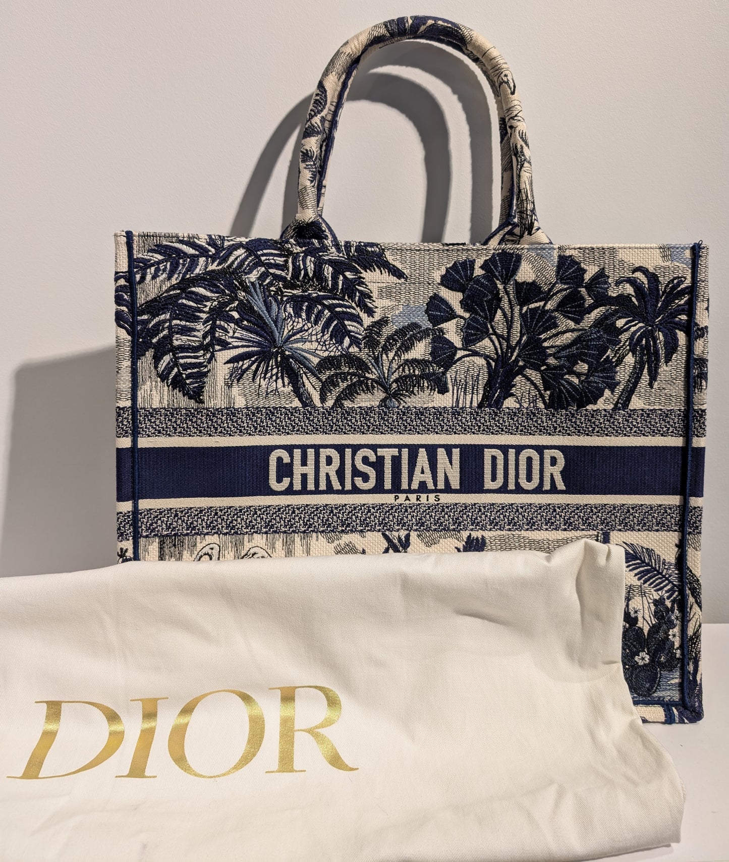 Sac Christian Dior Book Tote Large Bleu Flamingo Palm