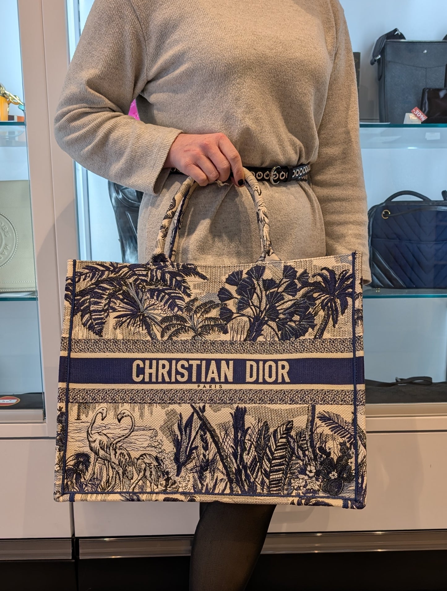 Sac Christian Dior Book Tote Large Bleu Flamingo Palm