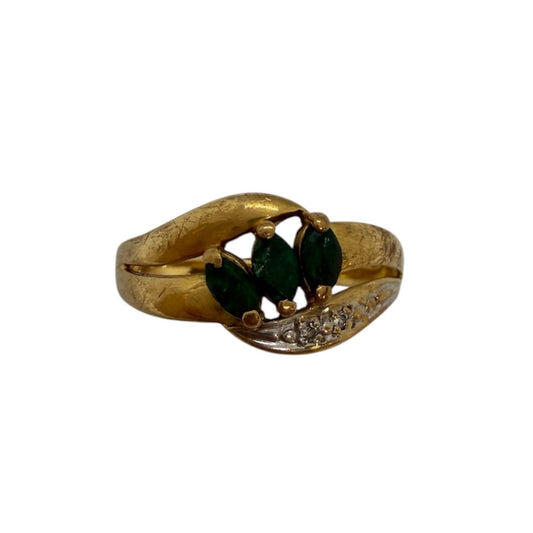 Bague Diamants et Émeraudes en Or Jaune