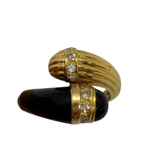 Bagues en Or Jaune avec Diamants et Onyx 18K