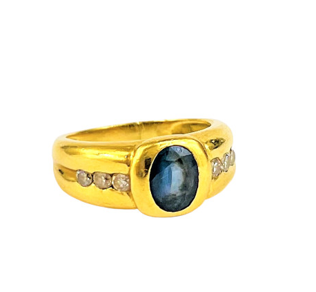 Bague Saphir et diamants 18K Or Jaune T55