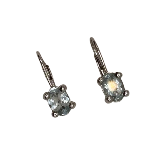Boucles d'oreilles dormeuses en or blanc 18K - Aigue-marine