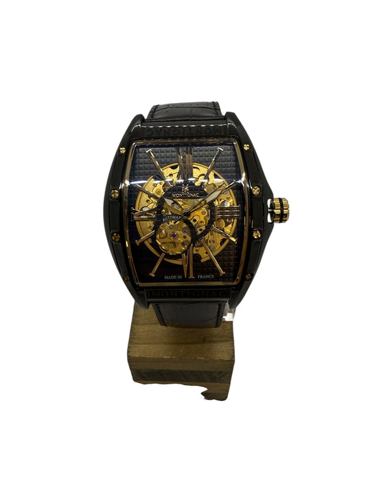 Montre Montignac Tonneau Automatique Cuir Noir 2024