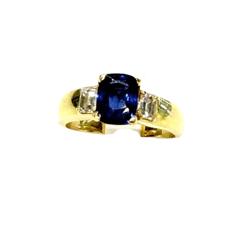 Bague en Or Jaune 18k avec Saphir et Diamants - T 56