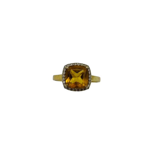 Bague Citrine et Diamants en Or Jaune 18K Taille-47.5