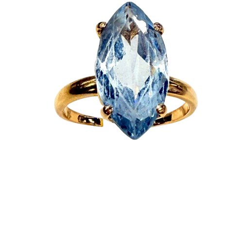 Bague Marquise Or Jaune 18K avec Aigue Marine 5.57 Grs - Taille 58