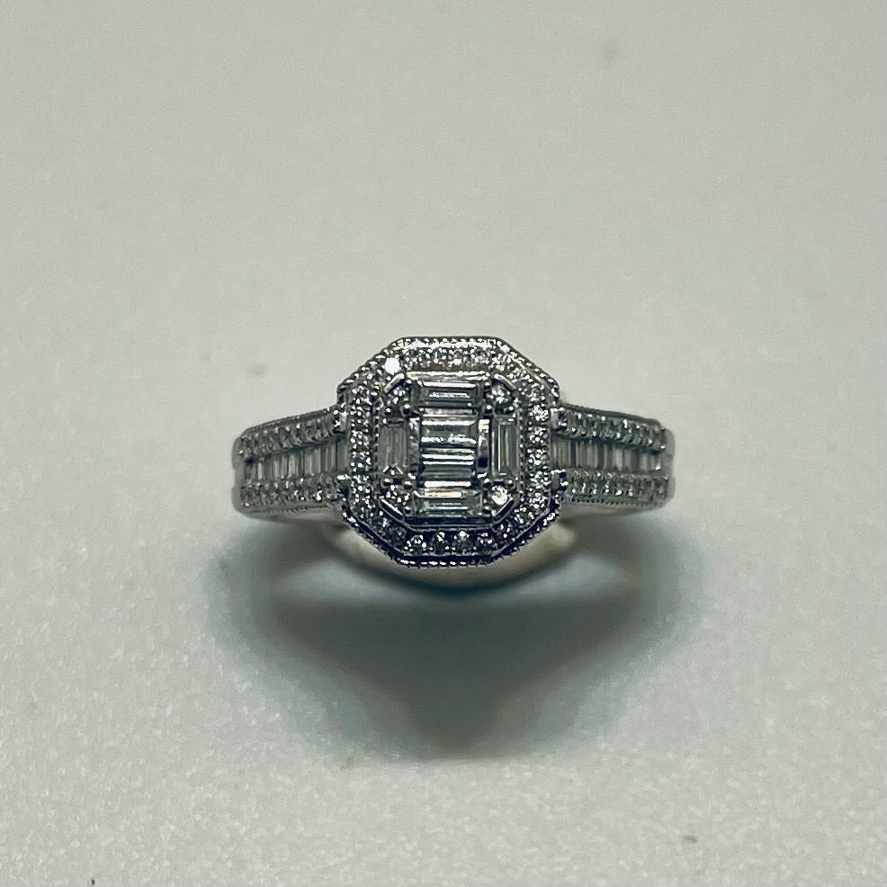Bague Solitaire Or Gris 18K avec Diamants 4.95 Grs - Taille 55