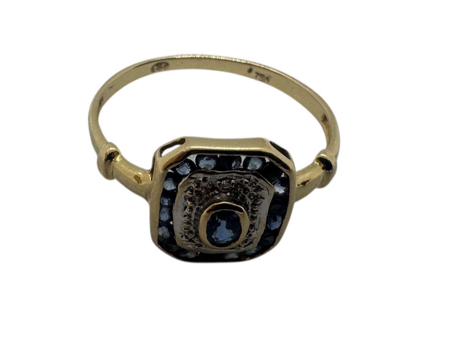 Bague Tank en Or Jaune 18K avec Saphirs et Diamants Poids-2.74gr