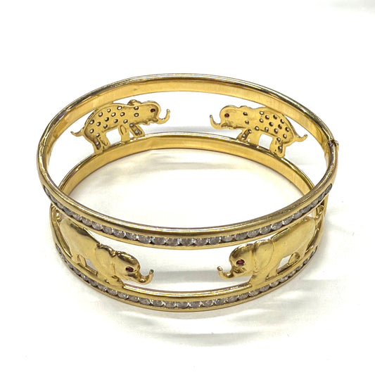 Bracelet Jonc en Or jaune avec éléphant et zirconium