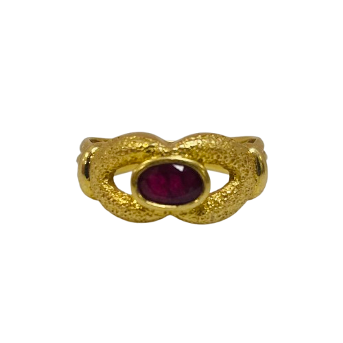 Bague Solitaire en Or Jaune 18 K avec Rubis - T 55