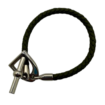 Bracelet Hermès en cuir tressé avec fermoir Glénan Comme Neuve