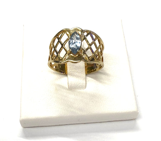 Superbe Bague en Or Jaune 14k avec Aigue Marine