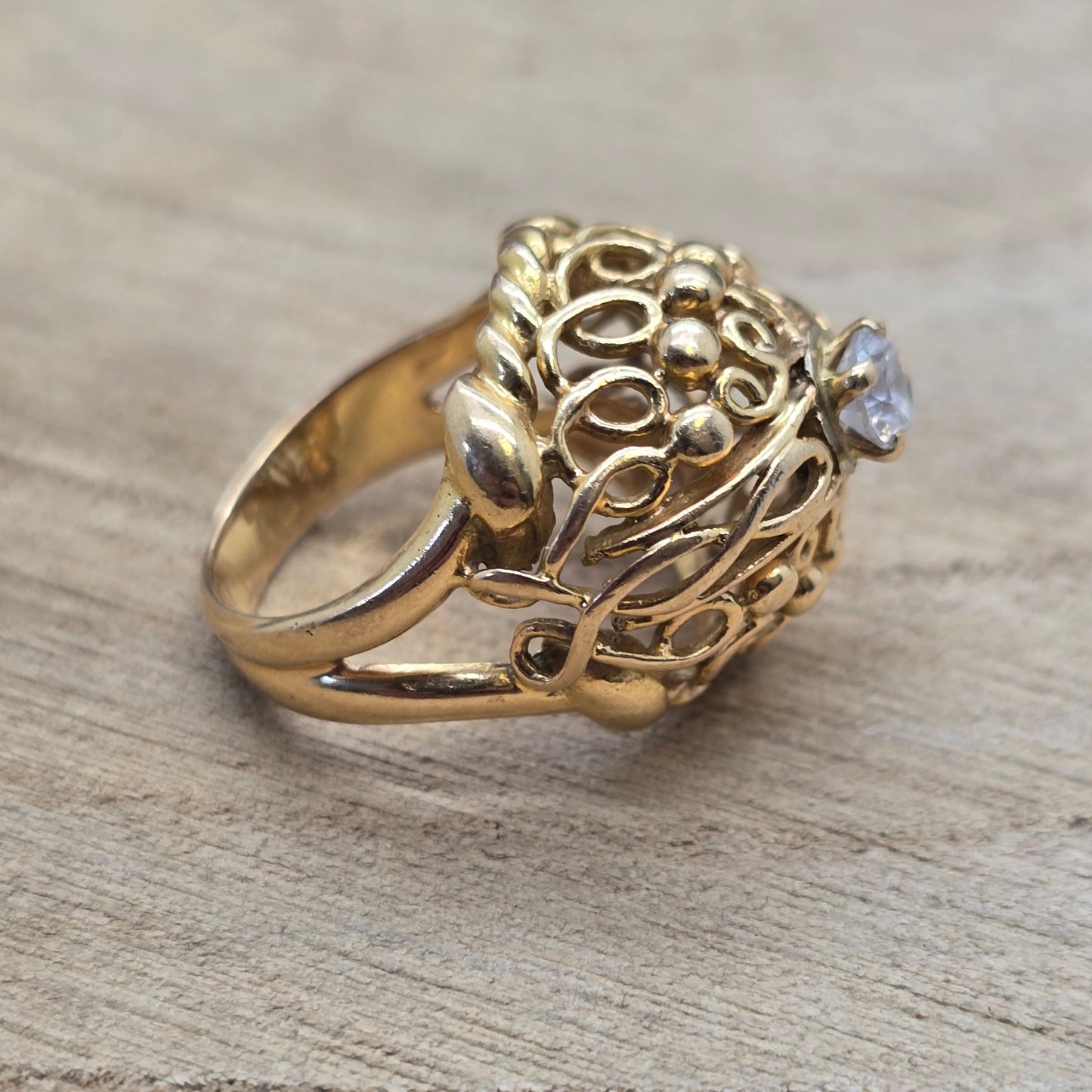 Bague Ancienne en Or Jaune 18 Carats avec Oxyde de Zirconium - T 50