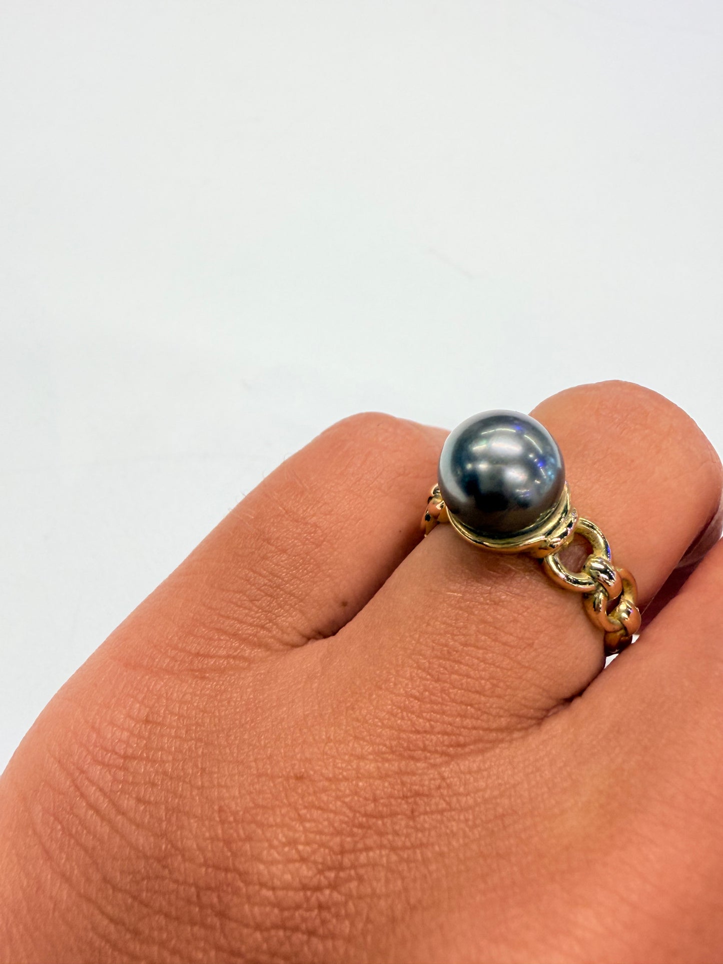 Bague perle Tahiti en or jaune 18k Taille-50