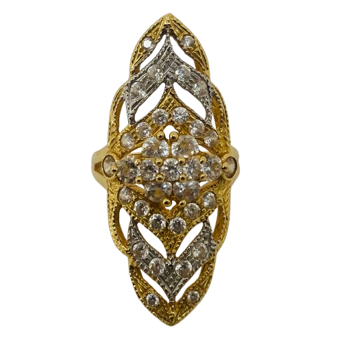 Bague Marquise en Or Jaune 18k avec Oxydes de Zirconium - 9.60 Grs