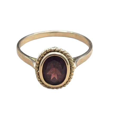 Bague en or jaune 18 carats avec pierre grenat rouge – T 60