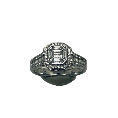 Bague Solitaire Or Gris 18K avec Diamants 4.95 Grs - Taille 55