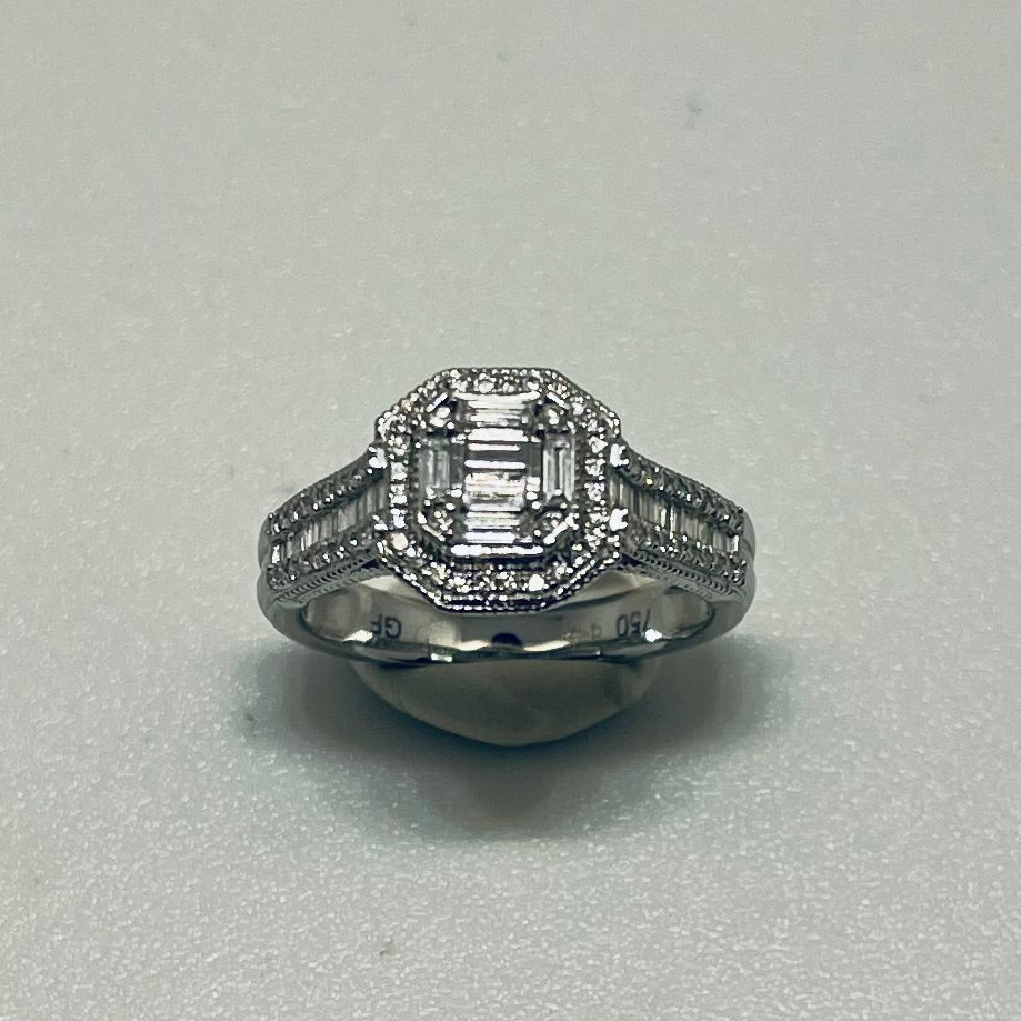 Bague Solitaire Or Gris 18K avec Diamants 4.95 Grs - Taille 55