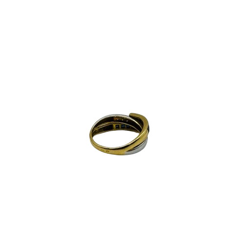 Bague Demi Tour en Or Jaune et Blanc 18 K avec Diamants - T 59