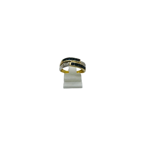 Bague Demi Tour en Or Jaune et Blanc 18 K avec Diamants - T 59