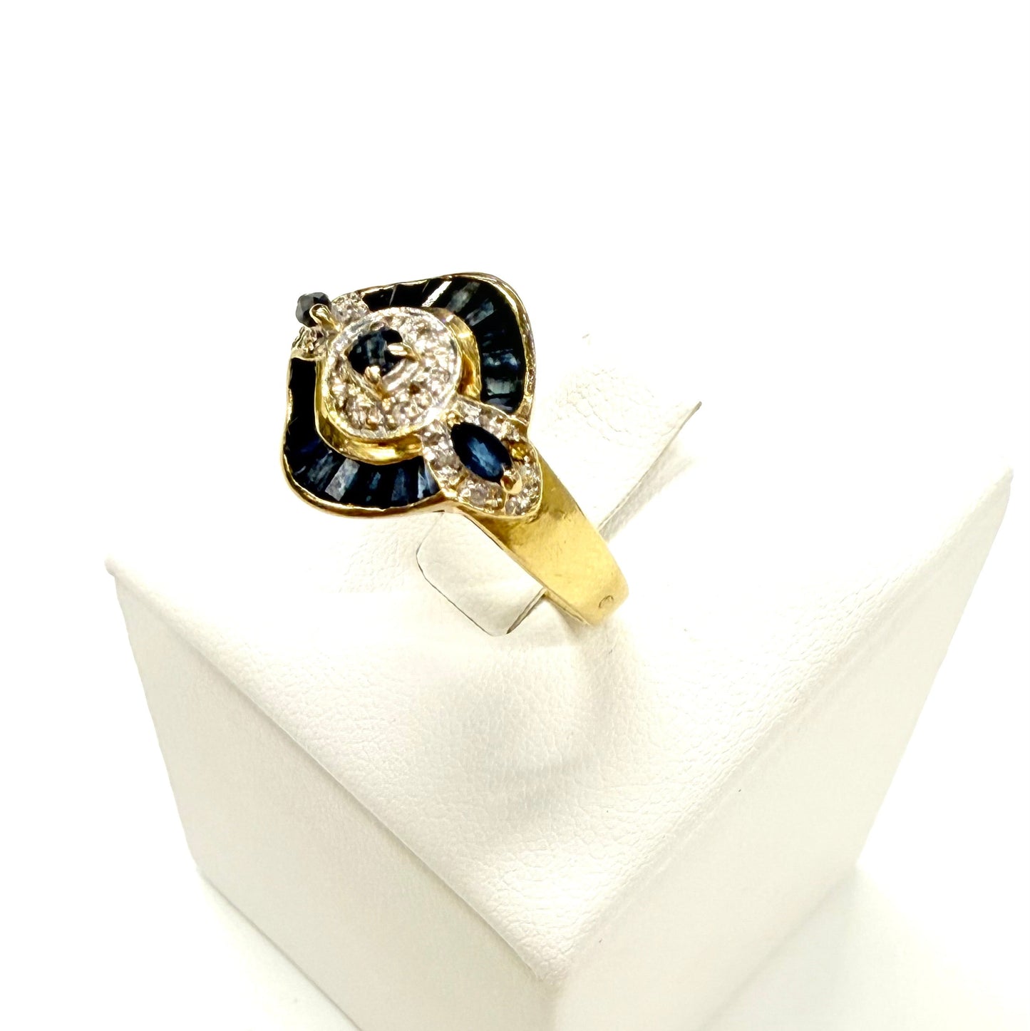 Bague en Or 18k avec Diamants et Saphir – Taille 58