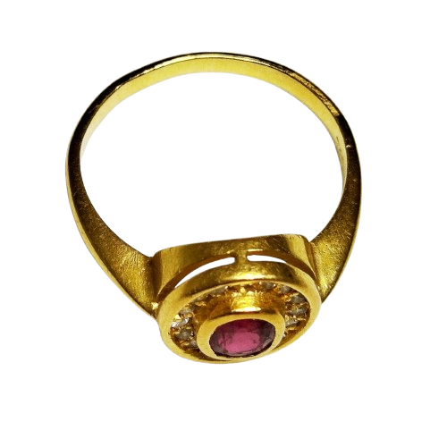 Bague en Or Jaune 18 Carats avec Rubis et Diamants – T 54