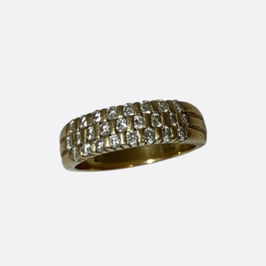 Bague Demi Tour en Or Jaune 18K avec Diamants 5.40 Grs Taille 50