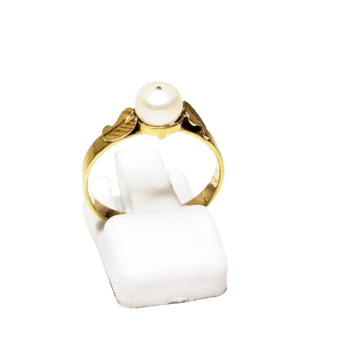 Bague Solitaire Or en Jaune 18 Carats avec Perle Centrale -  T 53