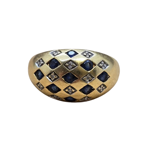 Bague en or jaune 18K avec diamants et pierres bleues - 4.78 Grs
