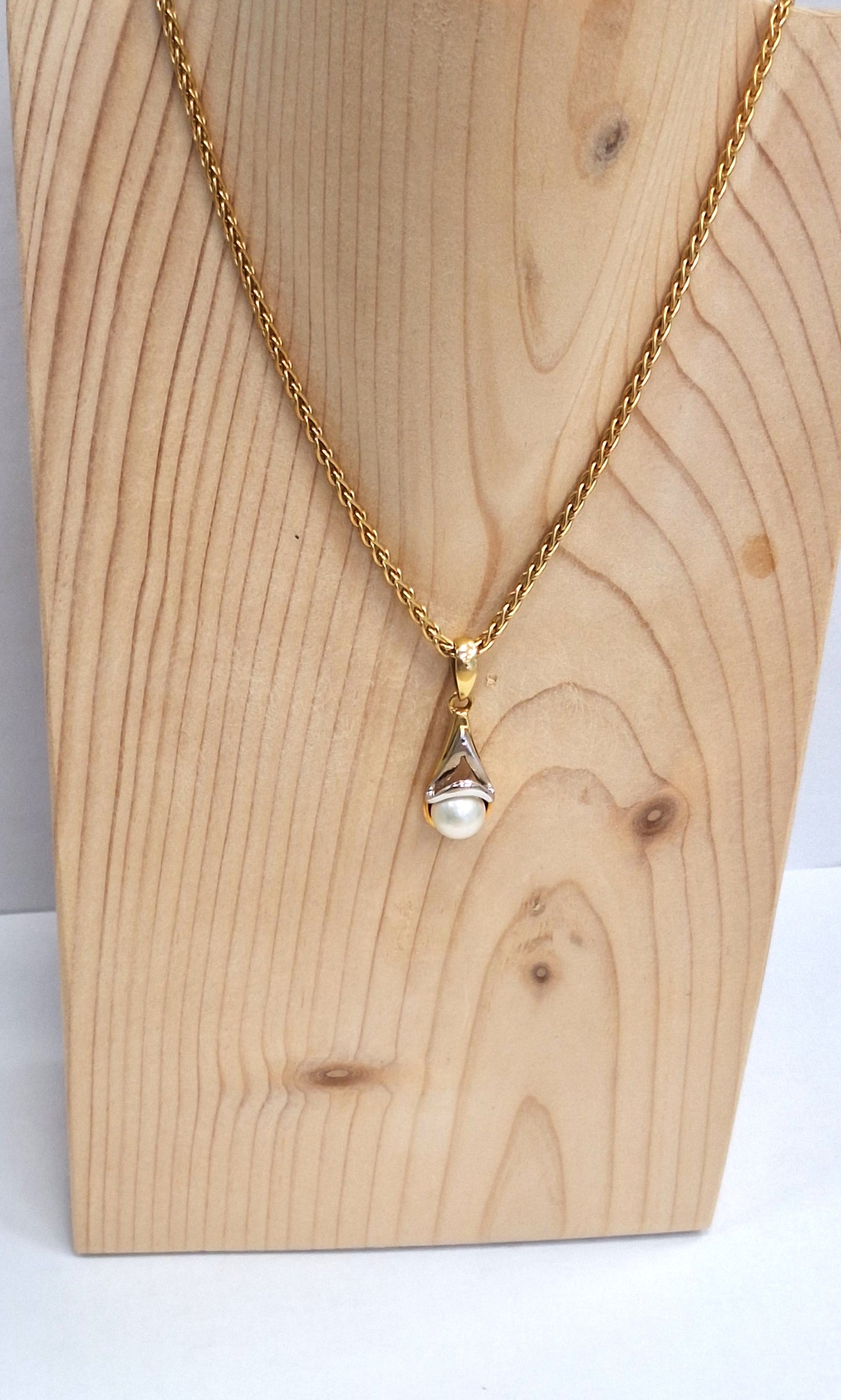 Pendentif Goutte Or Jaune et Blanc 18K avec Perle
