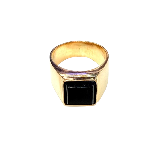 Bague Chevalière en Or Jaune 18k Onyx - Taille 55