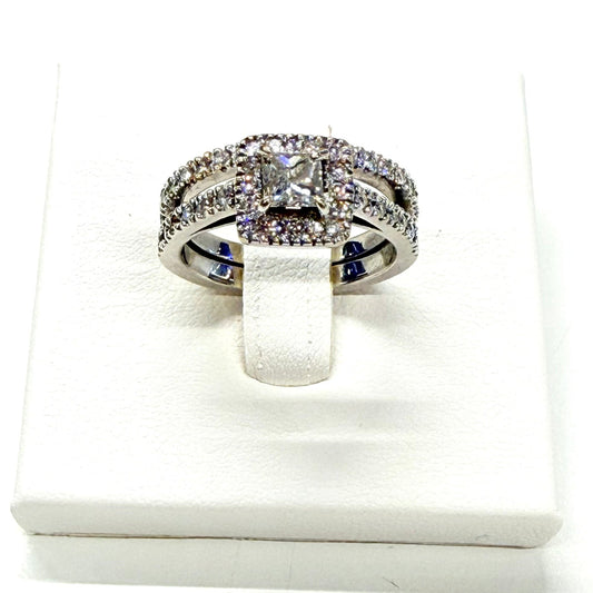 Bague demi-tour solitaire en Or Blanc 18K avec diamants 6.45 Grs - Taille 49