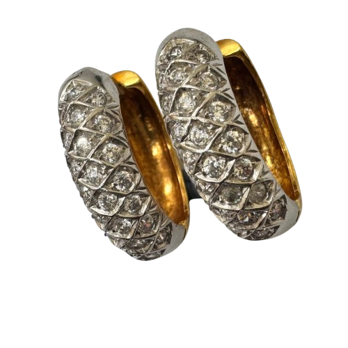 Créoles Or Jaune et Blanc 18K avec Oxydes de Zirconium - 11.21 Grs