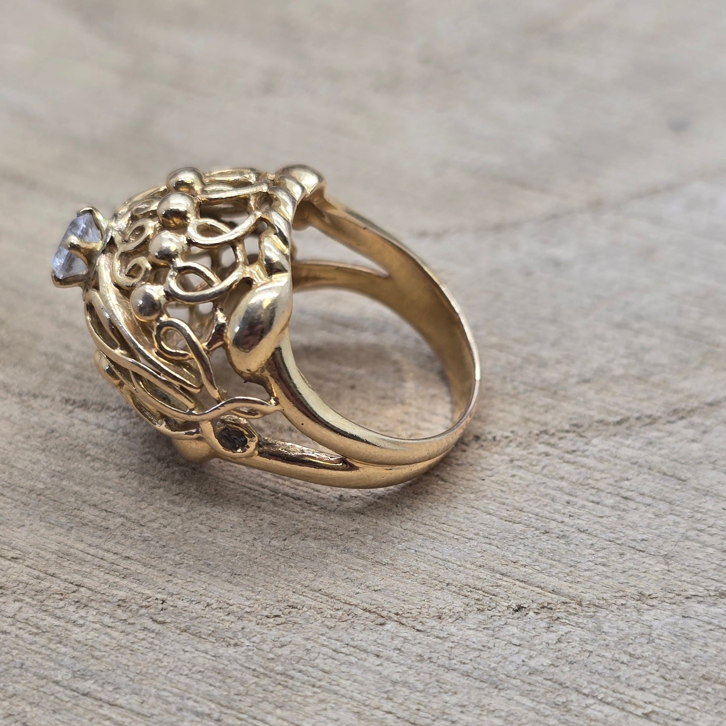 Bague Ancienne en Or Jaune 18 Carats avec Oxyde de Zirconium - T 50