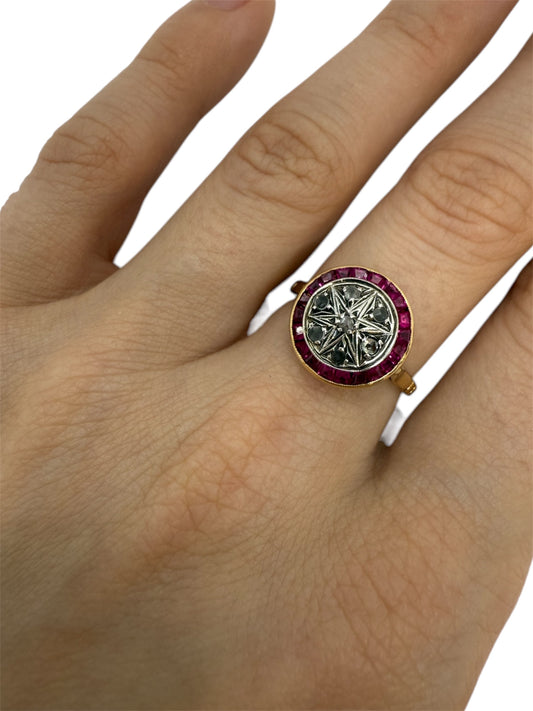 Bague en Or Jaune avec Diamants et Rubis 18 Carats