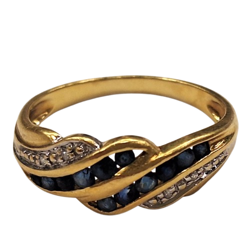 Bague Or Jaune et Blanc avec Saphir et Diamants - 2.62 Grs