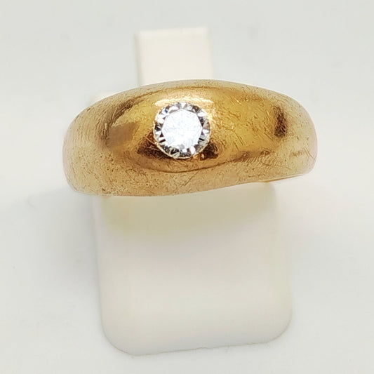 Bague jonc en or jaune 18K avec diamant, taille 53 - 6.89g