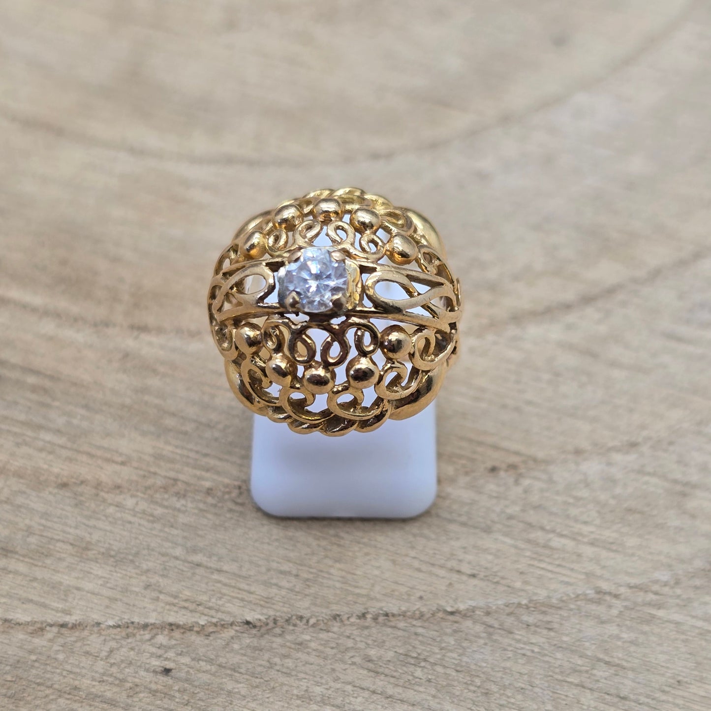 Bague Ancienne en Or Jaune 18 Carats avec Oxyde de Zirconium - T 50
