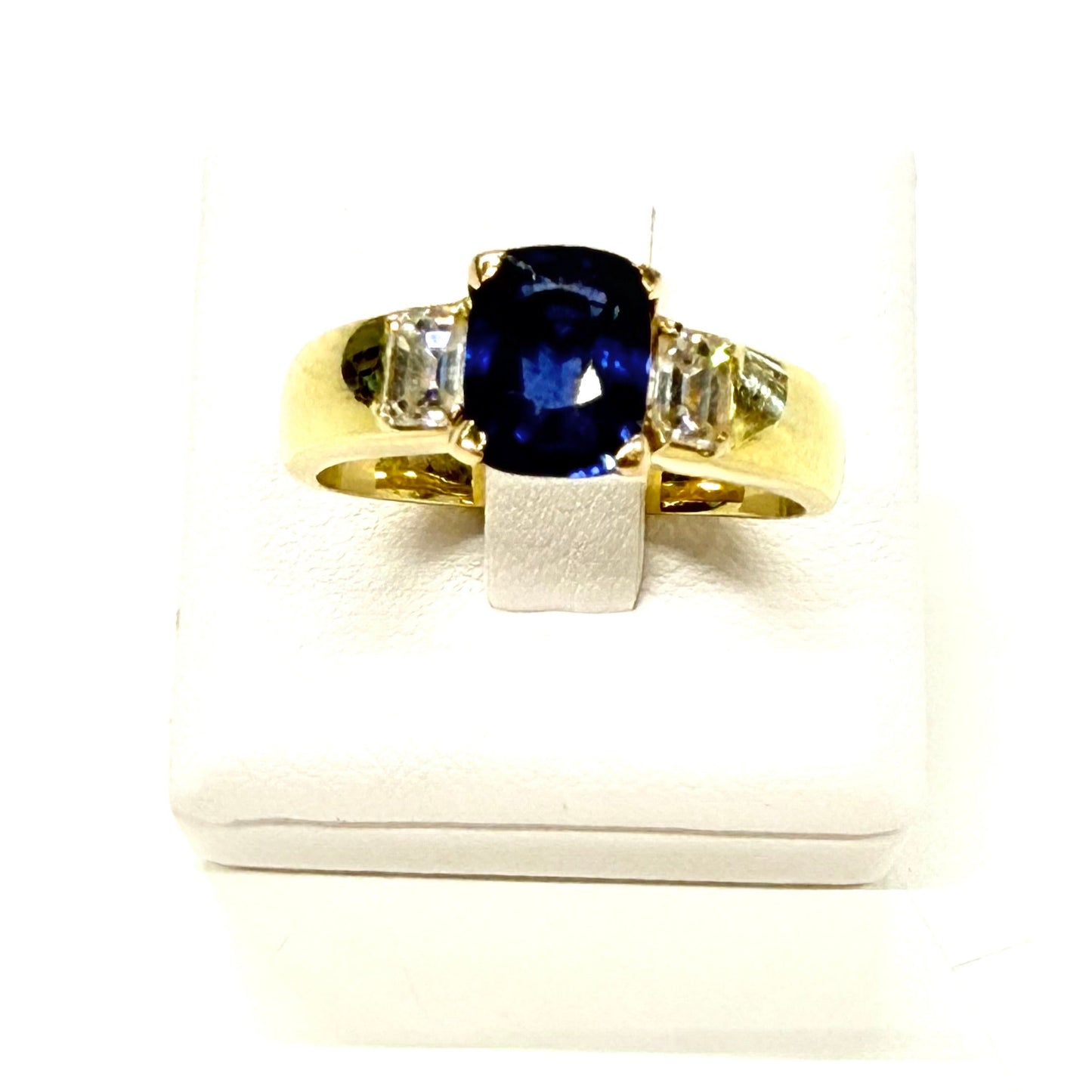 Bague en Or Jaune 18k avec Saphir et Diamants - T 56