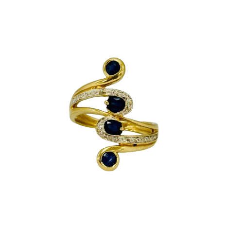Bague ancienne en or jaune 18 carats avec 3 pierres – Taille 50